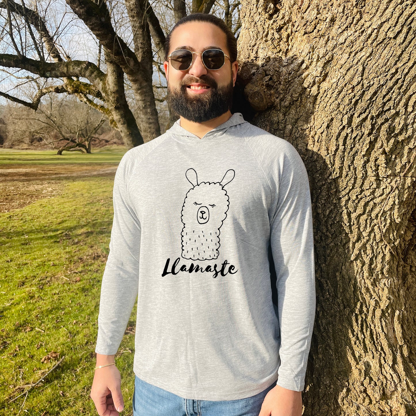 Llamaste (Llama/ Yoga) - Unisex T-Shirt Hoodie - Heather Gray