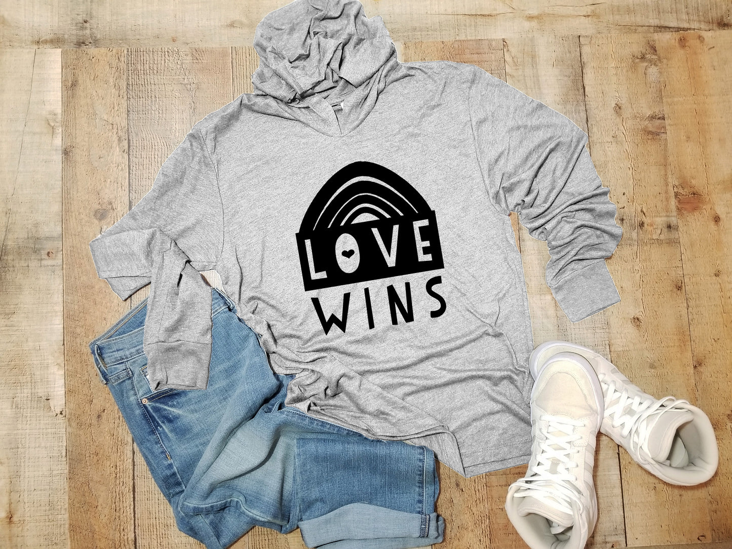 Love Wins - Unisex T-Shirt Hoodie - Heather Gray