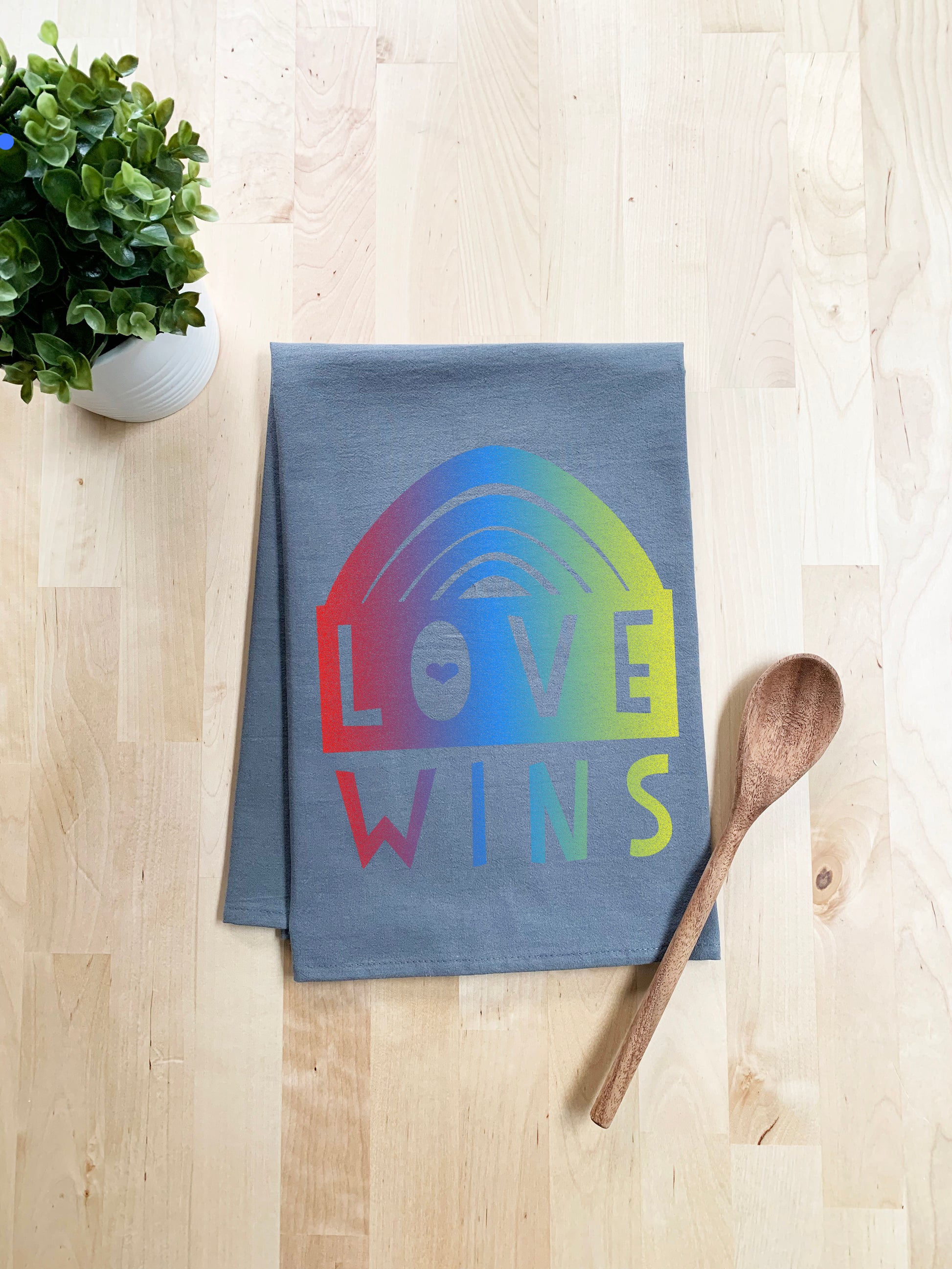 Love Wins Dish Towel (Rainbow) - White Or Gray - MoonlightMakers