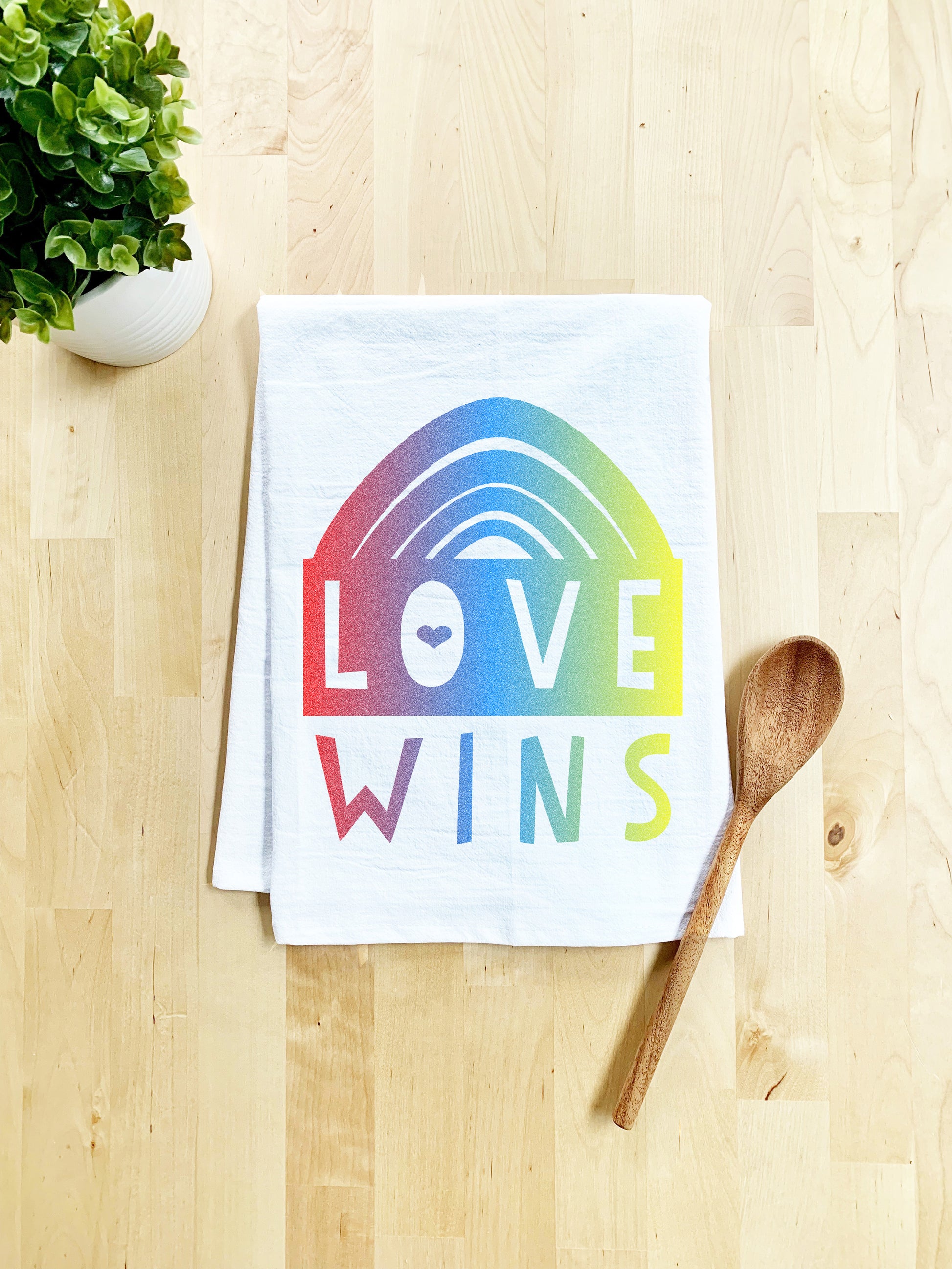Love Wins Dish Towel (Rainbow) - White Or Gray - MoonlightMakers