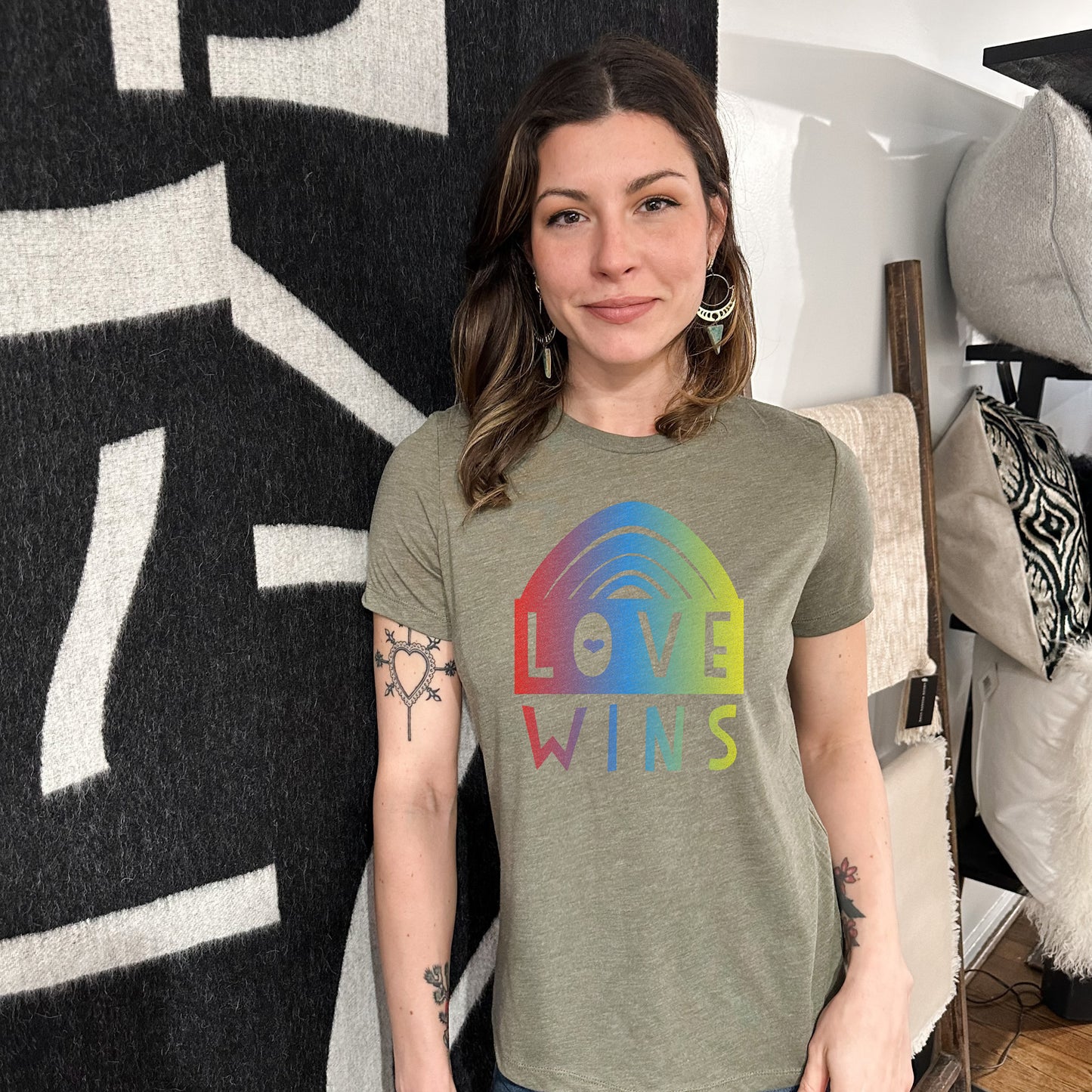 Love Wins (Rainbow) - Women's Crew Tee - Olive or Dusty Blue