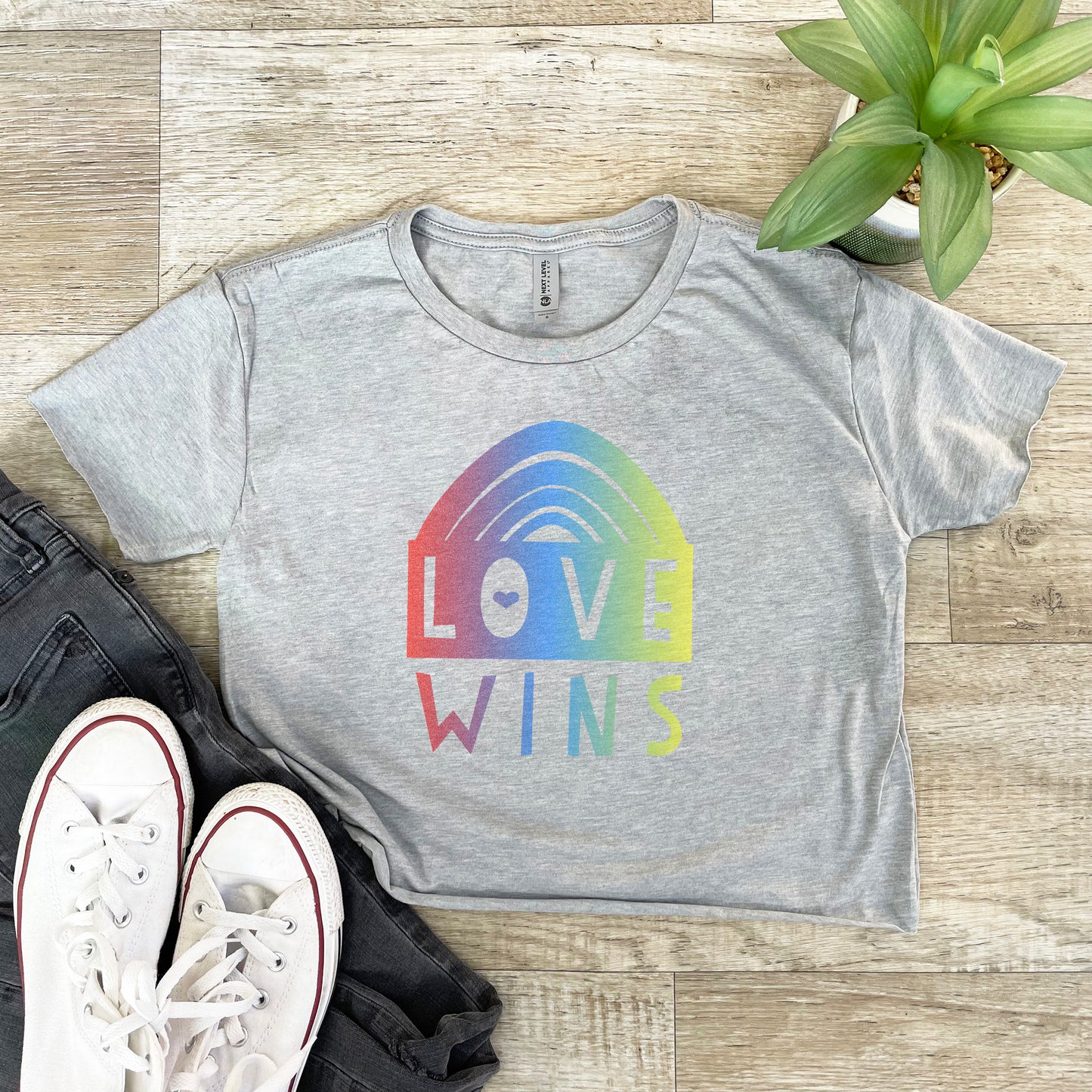 Love Wins (Rainbow) - Women's Crop Tee - Heather Gray or Gold
