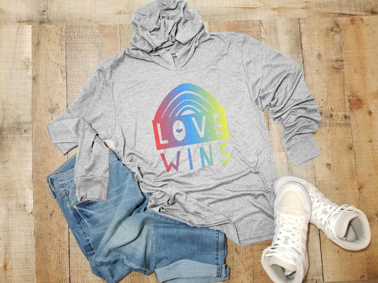 Love Wins (Rainbow) - Unisex T-Shirt Hoodie - Heather Gray