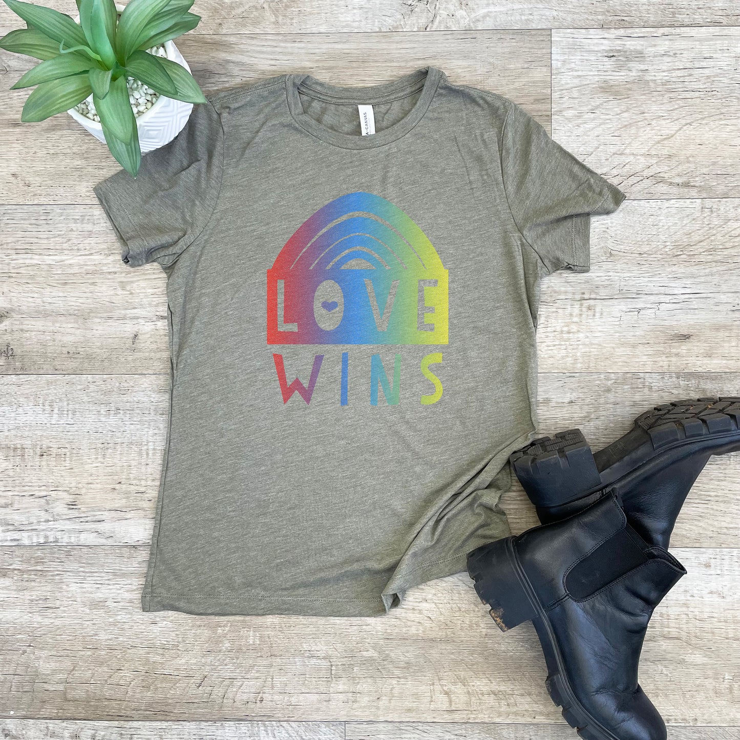 Love Wins (Rainbow) - Women's Crew Tee - Olive or Dusty Blue