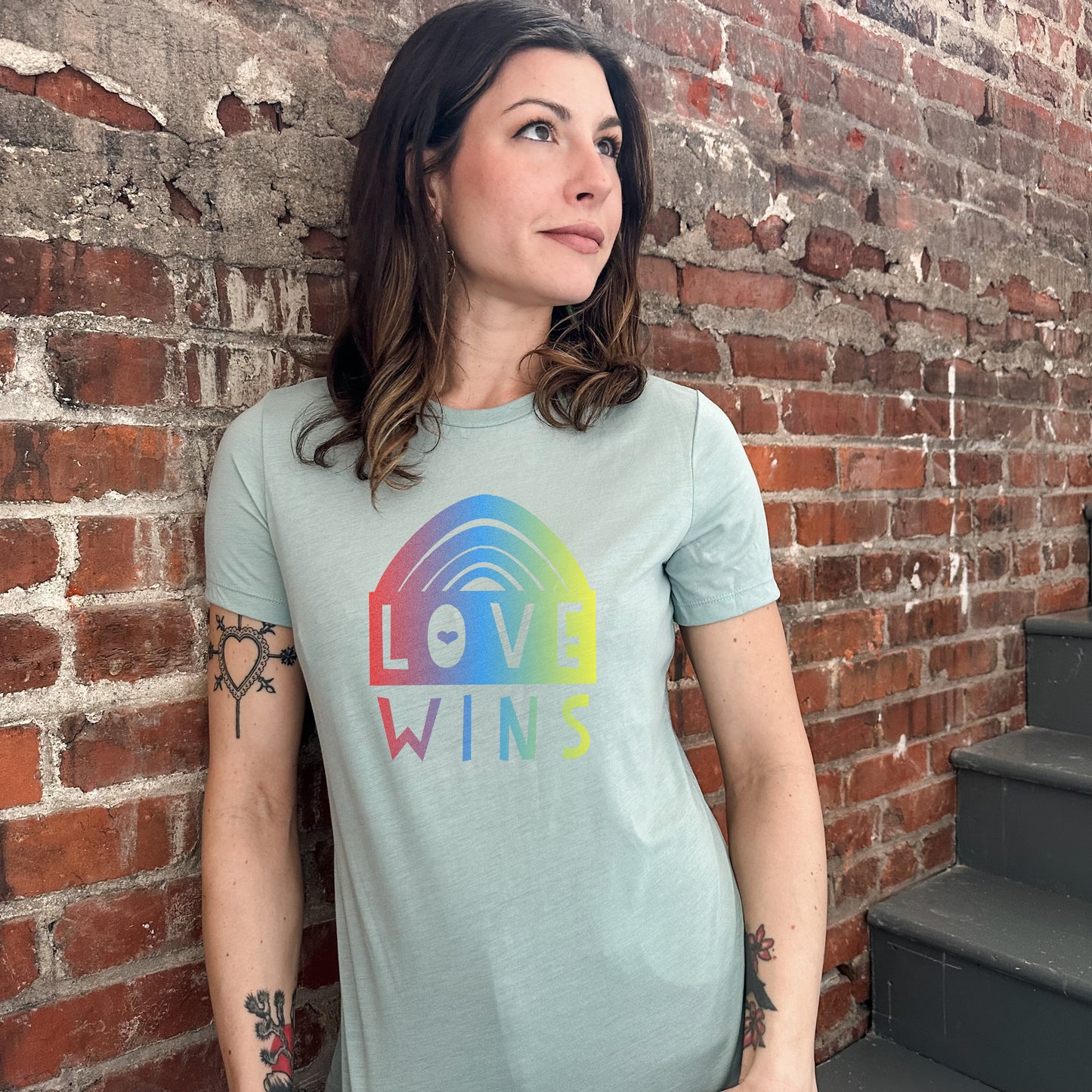 Love Wins (Rainbow) - Women's Crew Tee - Olive or Dusty Blue