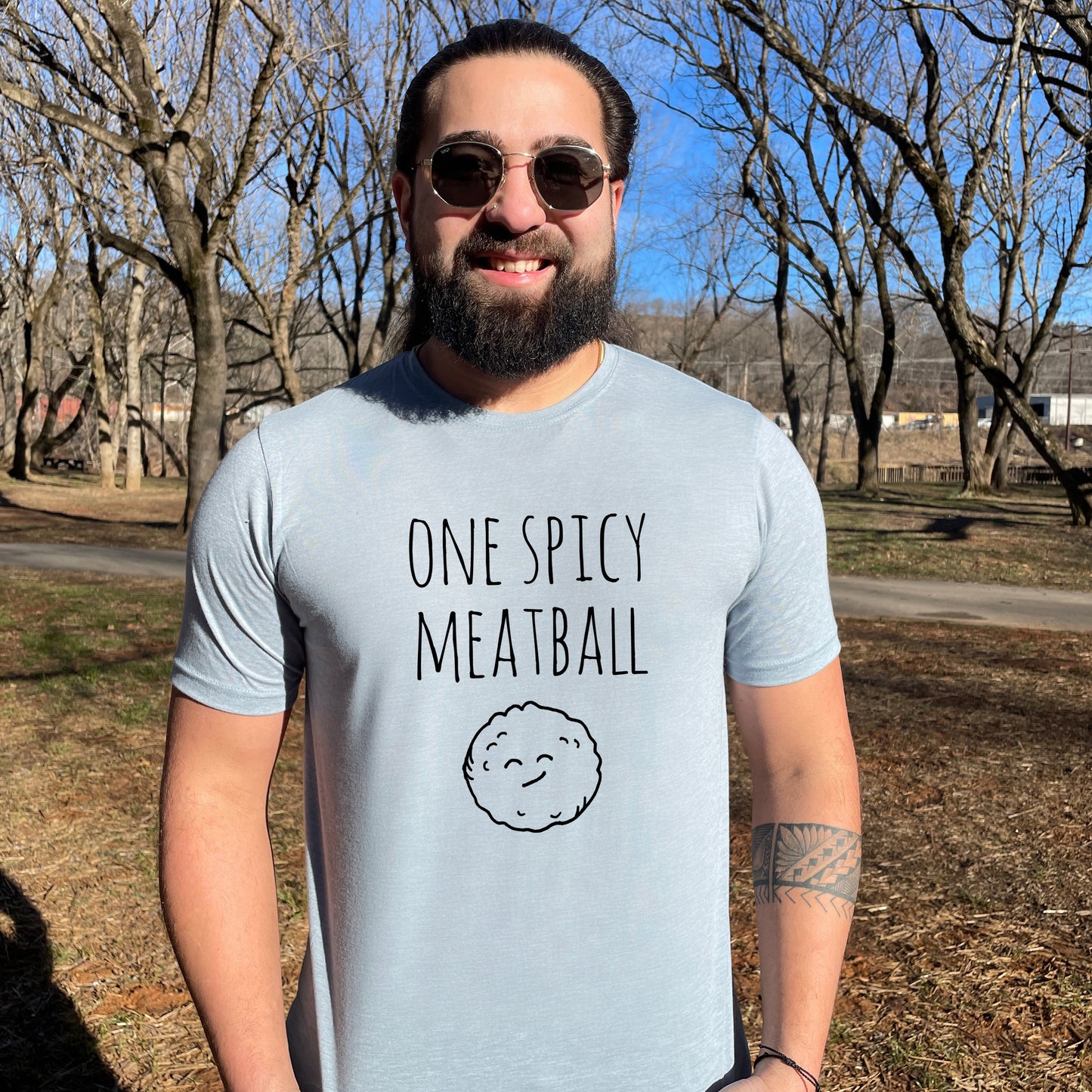 One Spicy Meatball - Men's / Unisex Tee - Stonewash Blue or Sage