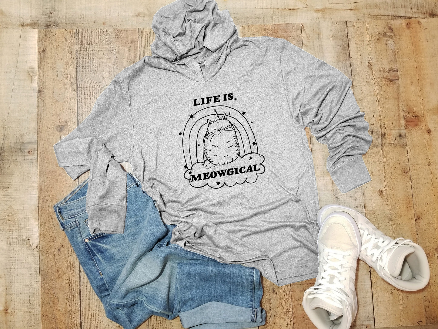 Life Is Meowgical (Cat) - Unisex T-Shirt Hoodie - Heather Gray