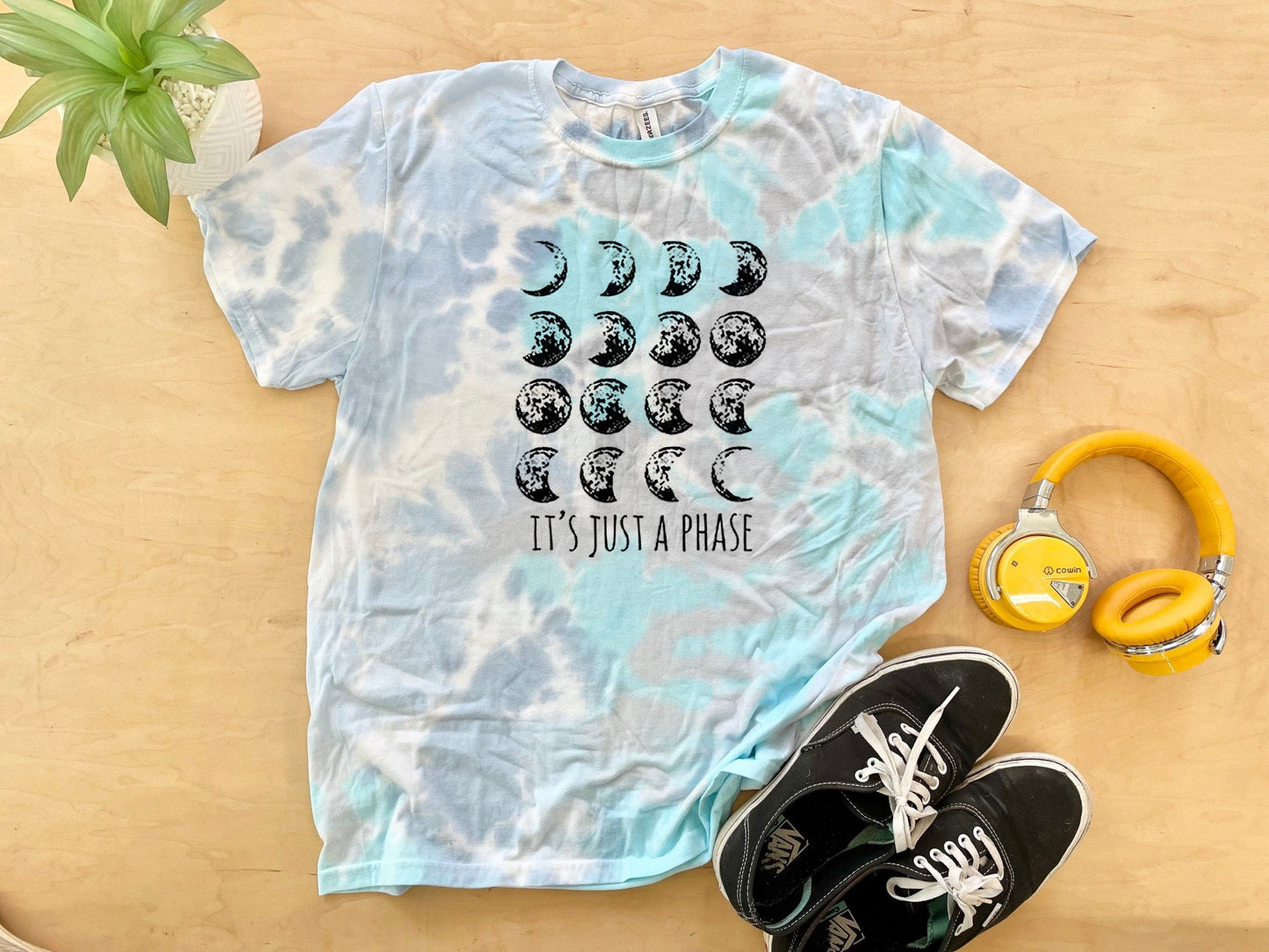 It's Just A Phase - Moon - Mens/Unisex Tie Dye Tee - Blue