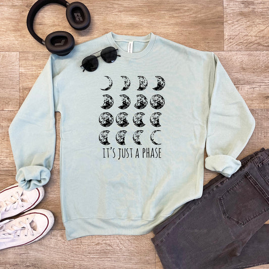 It's Just A Phase - Moon - Unisex Sweatshirt - Heather Gray or Dusty Blue