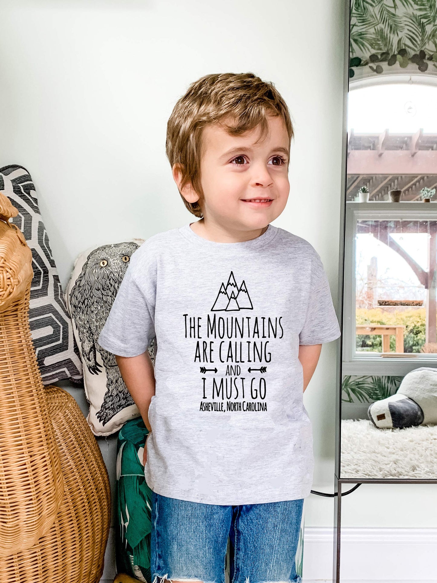 The Mountains Are Calling And I Must Go, Asheville North Carolina - Toddler Tee - Heather Gray