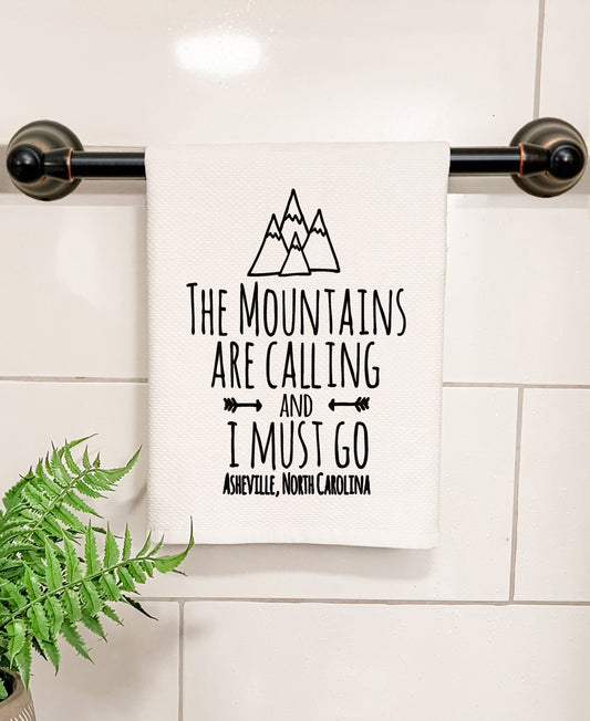 The Mountains are Calling and I Must Go, Asheville NC - Kitchen/Bathroom Hand Towel (Waffle Weave) - MoonlightMakers