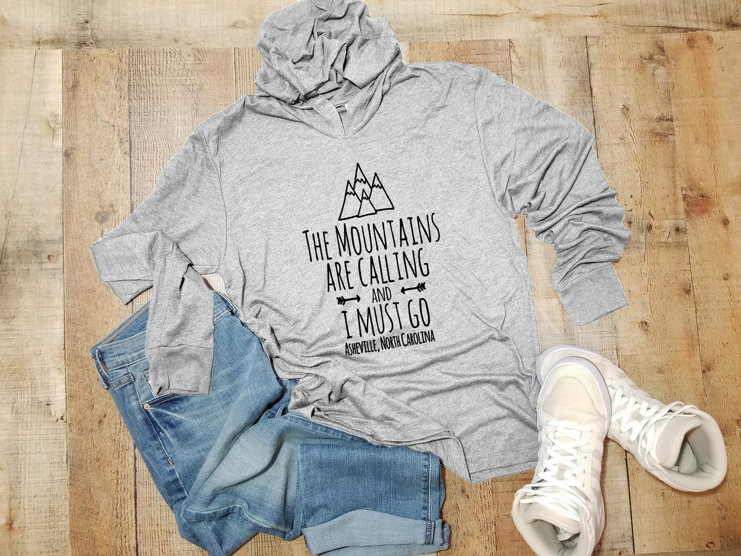 The Mountains Are Calling And I Must Go, Asheville North Carolina - Unisex T-Shirt Hoodie - Heather Gray