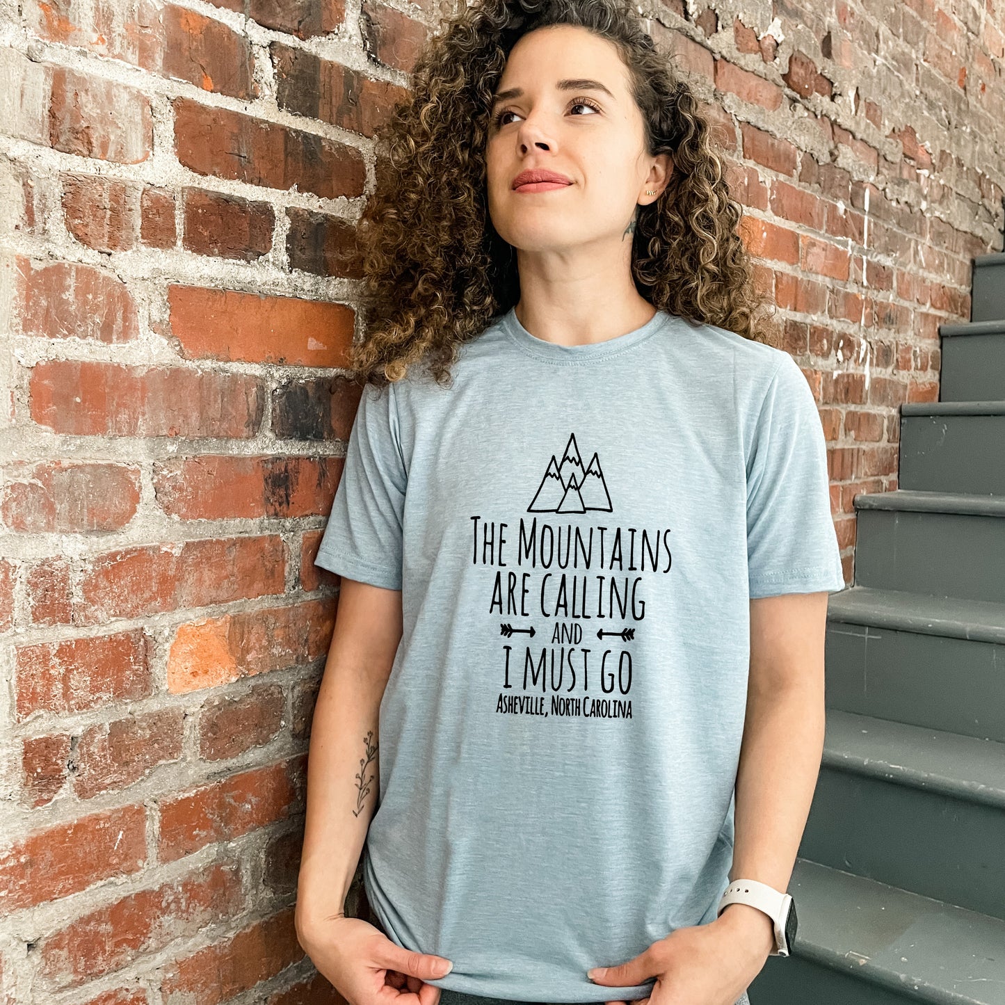 The Mountains Are Calling And I Must Go, Asheville North Carolina - Men's / Unisex Tee - Stonewash Blue or Sage
