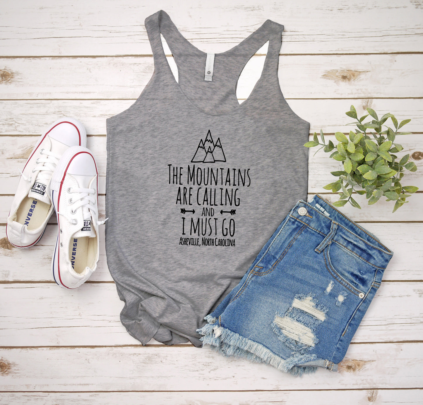 The Mountains Are Calling And I Must Go, Asheville North Carolina - Women's Tank - Heather Gray, Tahiti, or Envy