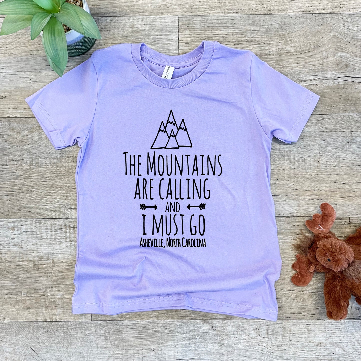 The Mountains Are Calling And I Must Go, Asheville North Carolina - Kid's Tee - Columbia Blue or Lavender