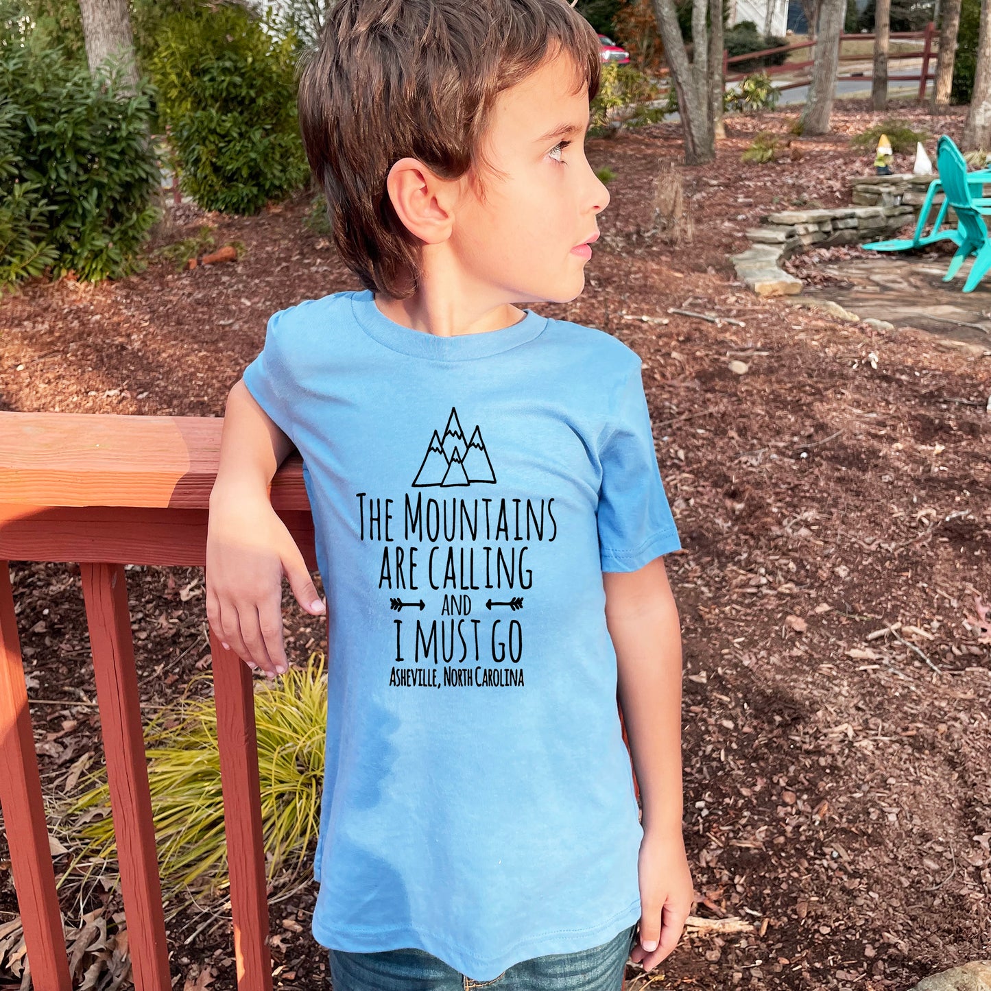 The Mountains Are Calling And I Must Go, Asheville North Carolina - Kid's Tee - Columbia Blue or Lavender