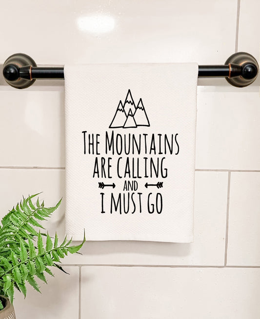 The Mountains are Calling and I Must Go - Kitchen/Bathroom Hand Towel (Waffle Weave) - MoonlightMakers