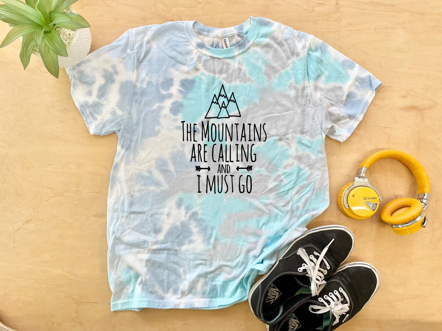 The Mountains Are Calling And I Must Go - Mens/Unisex Tie Dye Tee - Blue