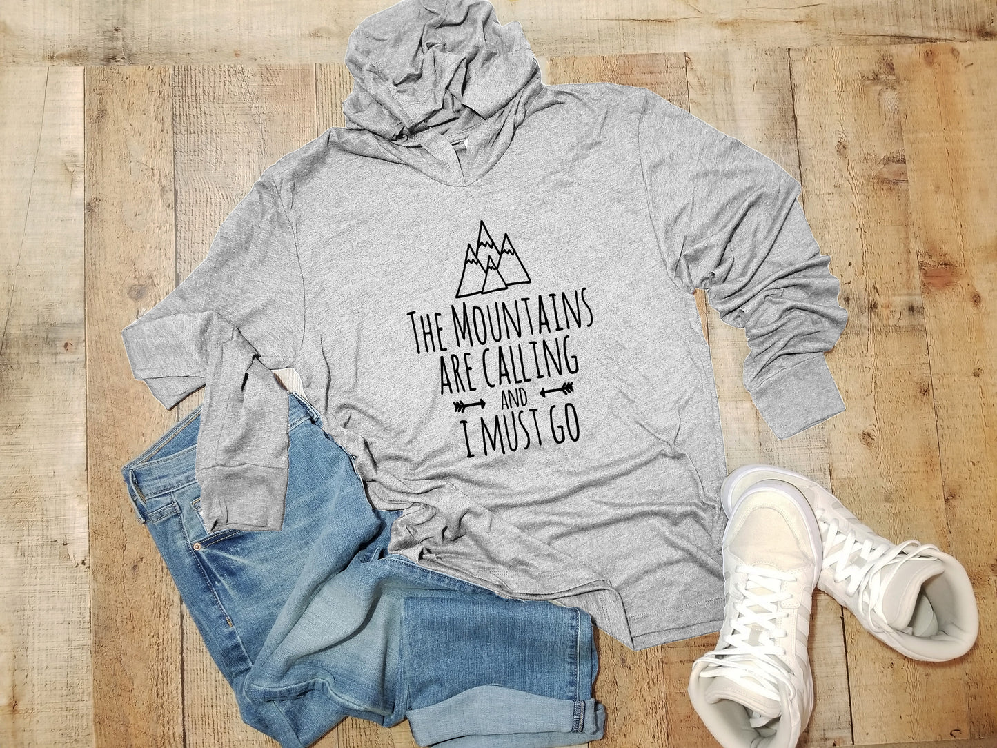 The Mountains Are Calling And I Must Go - Unisex T-Shirt Hoodie - Heather Gray