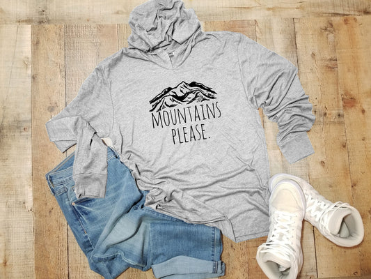 Mountains Please - Unisex T-Shirt Hoodie - Heather Gray