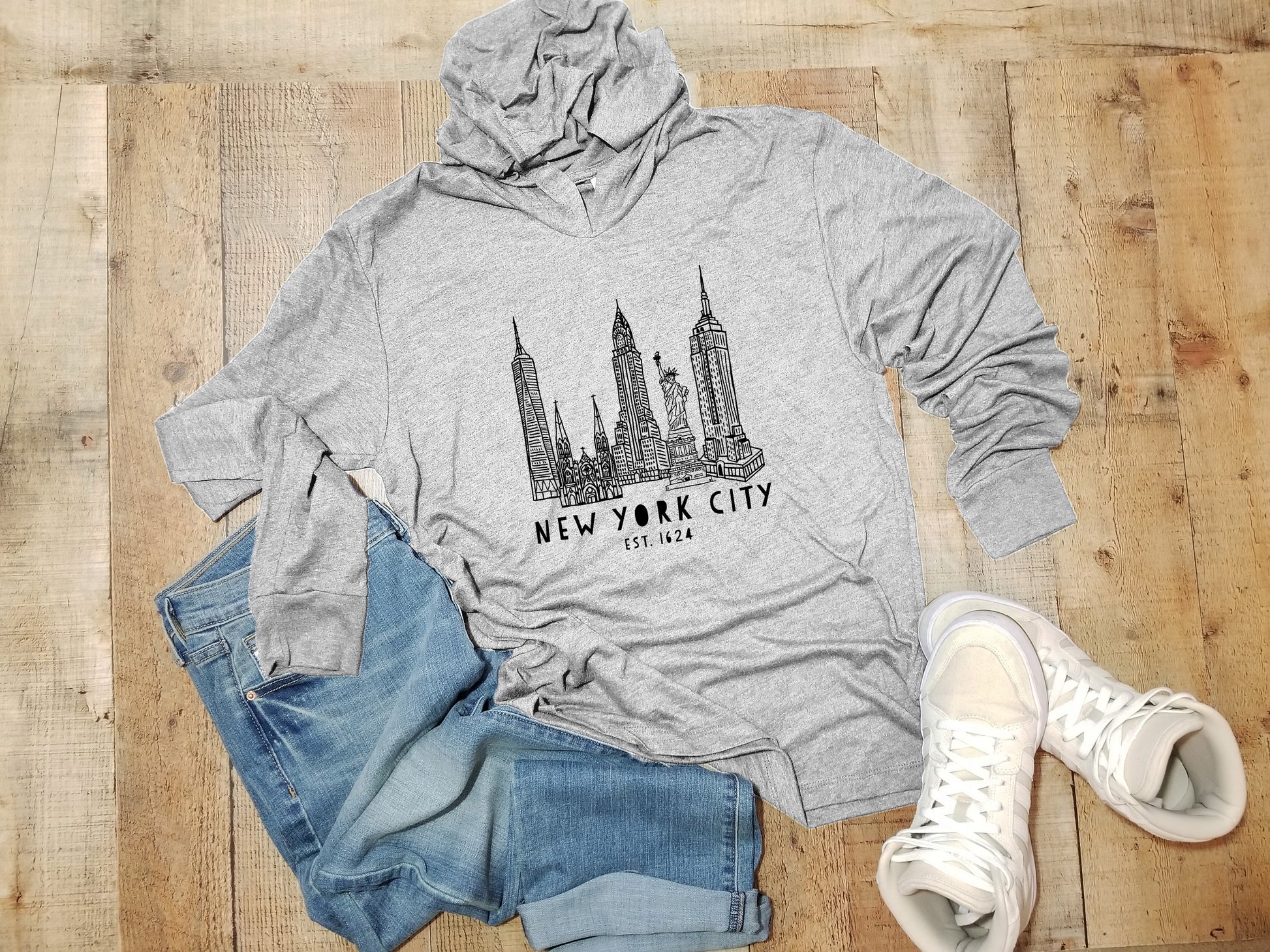 New York Unisex City - Skyline (NYC) T-Shirt - Heather Hoodie Gray