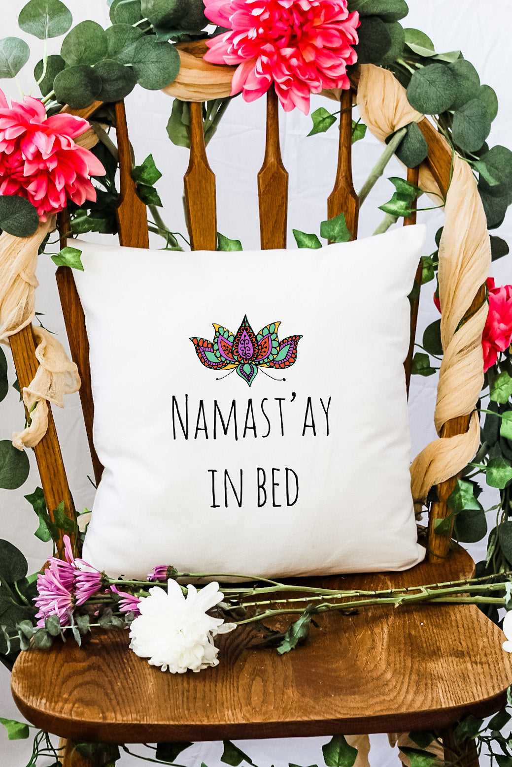 Namast'ay In Bed - Decorative Throw Pillow - MoonlightMakers