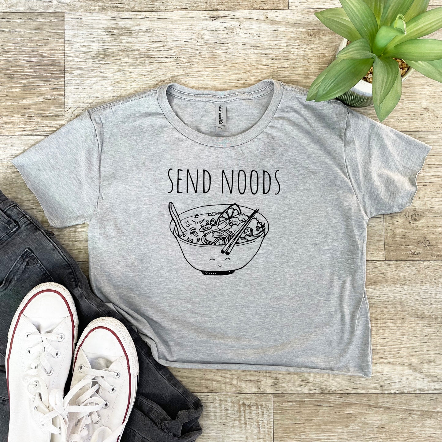 Send Noods - Women's Crop Tee - Heather Gray or Gold