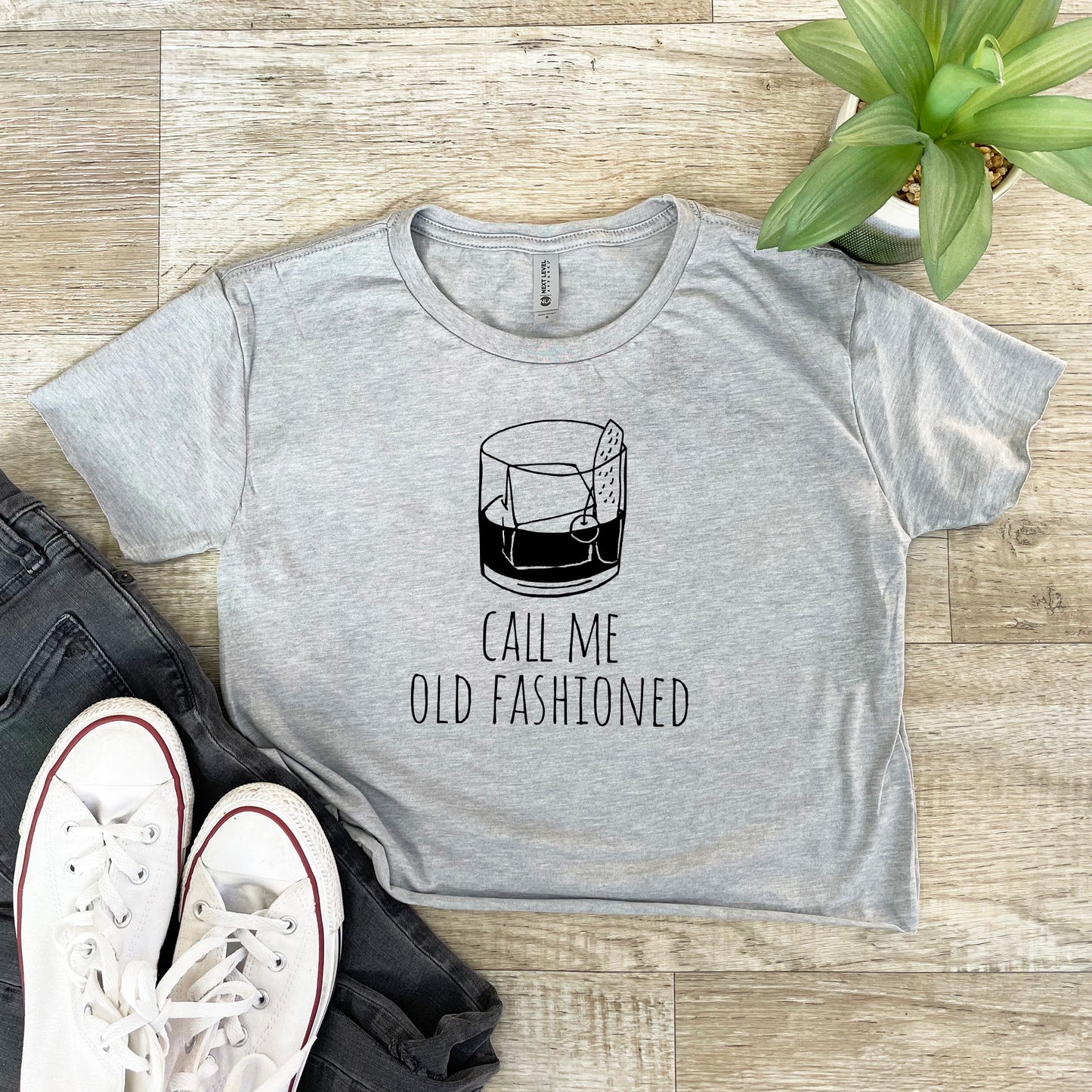 Call Me Old Fashioned (Bourbon) - Women's Crop Tee - Heather Gray or Gold