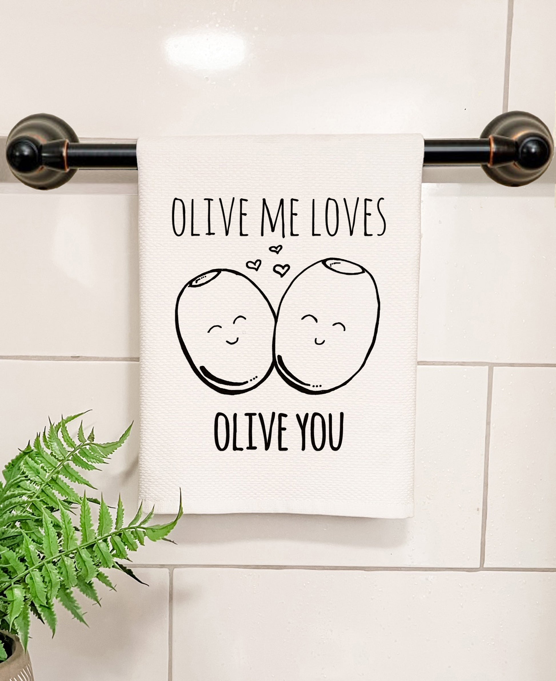 Olive Me Loves Olive You - Kitchen/Bathroom Hand Towel (Waffle Weave) - MoonlightMakers