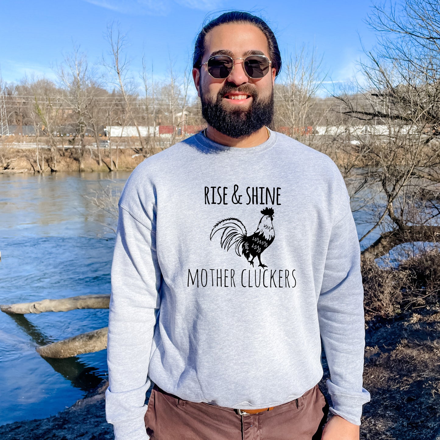 Rise & Shine Mother Cluckers - Unisex Sweatshirt - Heather Gray or Dusty Blue
