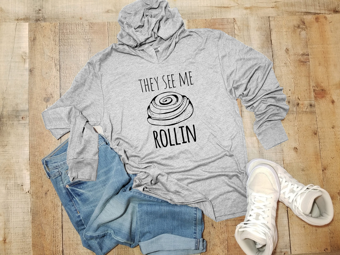 They See Me Rollin' (Cinnamon Roll) - Unisex T-Shirt Hoodie - Heather Gray