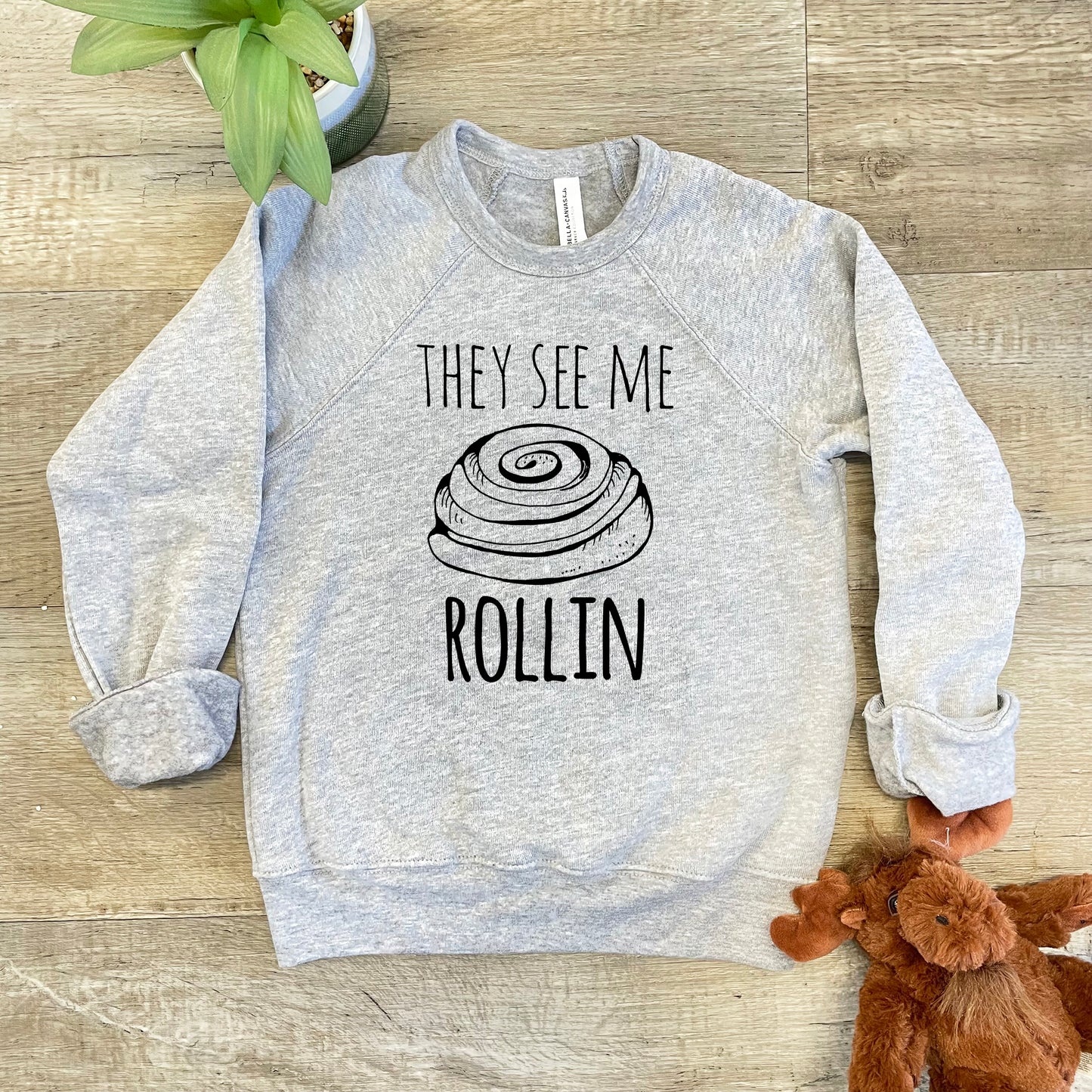 They See Me Rollin' (Cinnamon Roll) - Kid's Sweatshirt - Heather Gray or Mauve