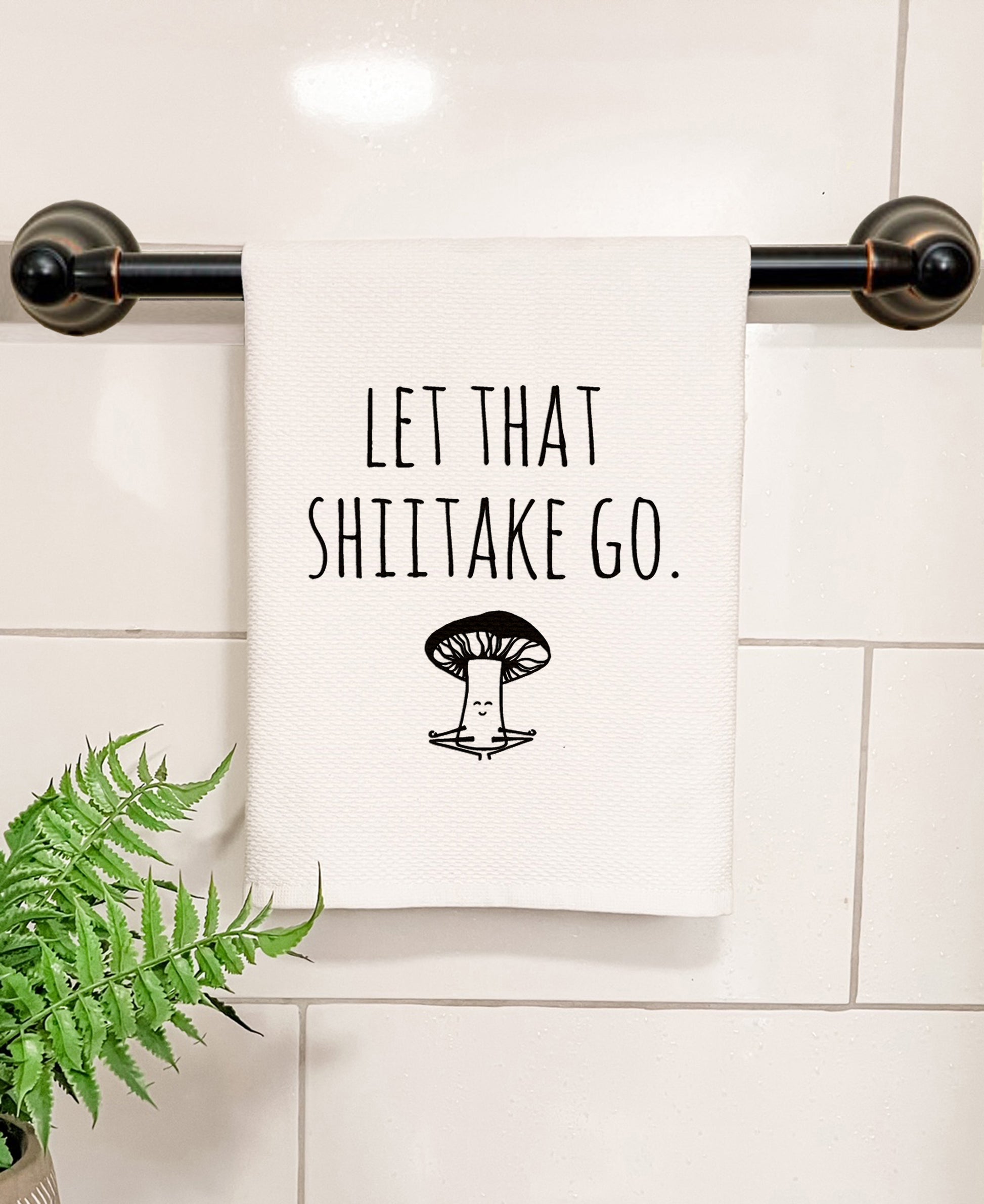 Let That Shiitake Go - Kitchen/Bathroom Hand Towel (Waffle Weave) - MoonlightMakers