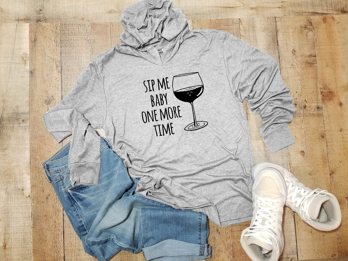 Sip Me Baby One More Time (Wine) - Unisex T-Shirt Hoodie - Heather Gray
