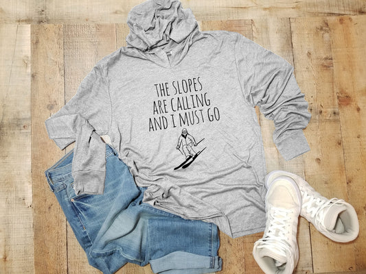 Slopes Are Calling And I Must Go (Skiing) - Unisex T-Shirt Hoodie - Heather Gray