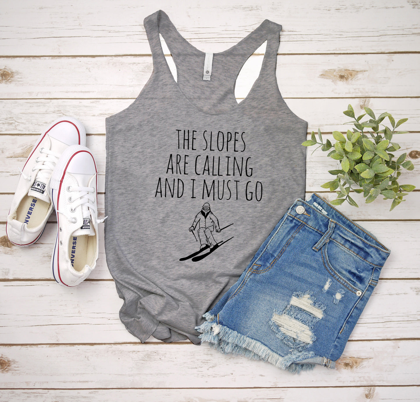 Slopes Are Calling And I Must Go (Skiing) - Women's Tank - Heather Gray, Tahiti, or Envy