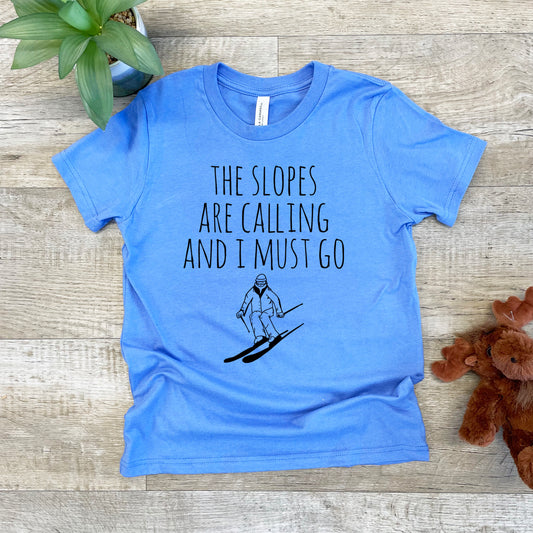 Slopes Are Calling And I Must Go (Skiing) - Kid's Tee - Columbia Blue or Lavender