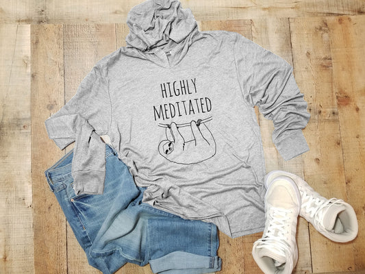 Highly Meditated (Sloth) - Unisex T-Shirt Hoodie - Heather Gray