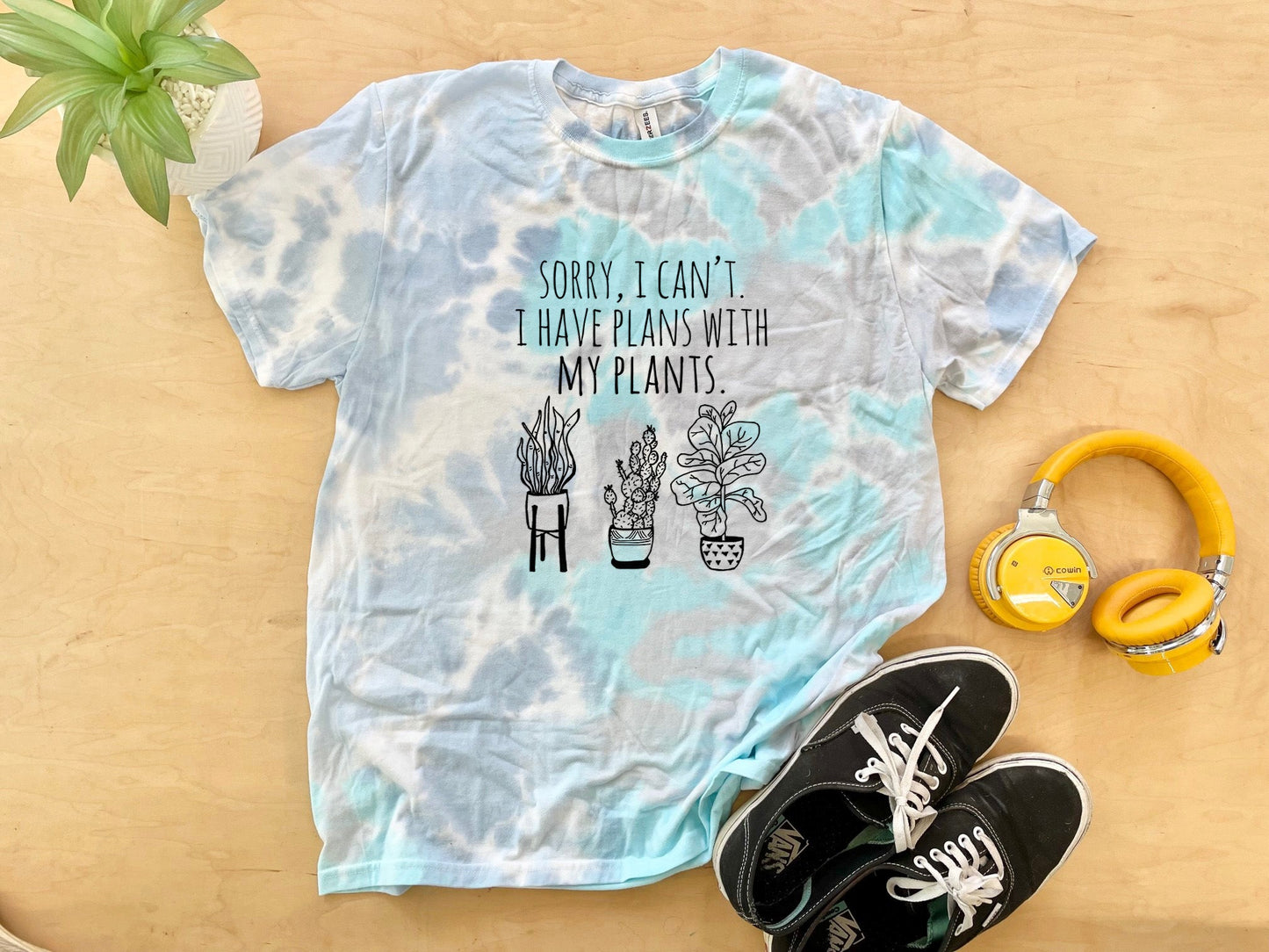 Sorry, I Can't. I Have Plans With My Plants - Mens/Unisex Tie Dye Tee - Blue