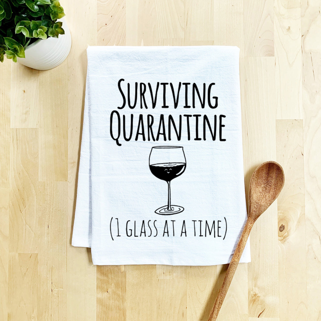 Surviving Quarantine (1 Glass At A Time), Dish Towel - White Or Gray - MoonlightMakers