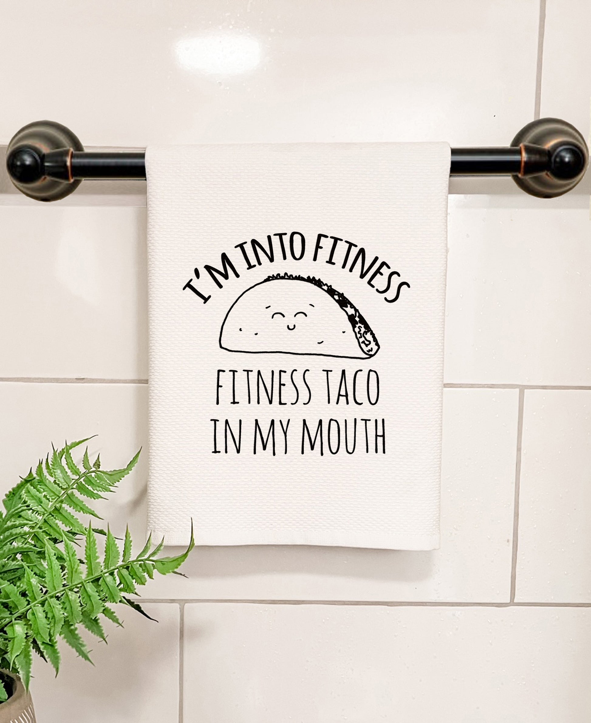 I'm Into Fitness, Fitness Taco In My Mouth - Kitchen/Bathroom Hand Towel (Waffle Weave) - MoonlightMakers