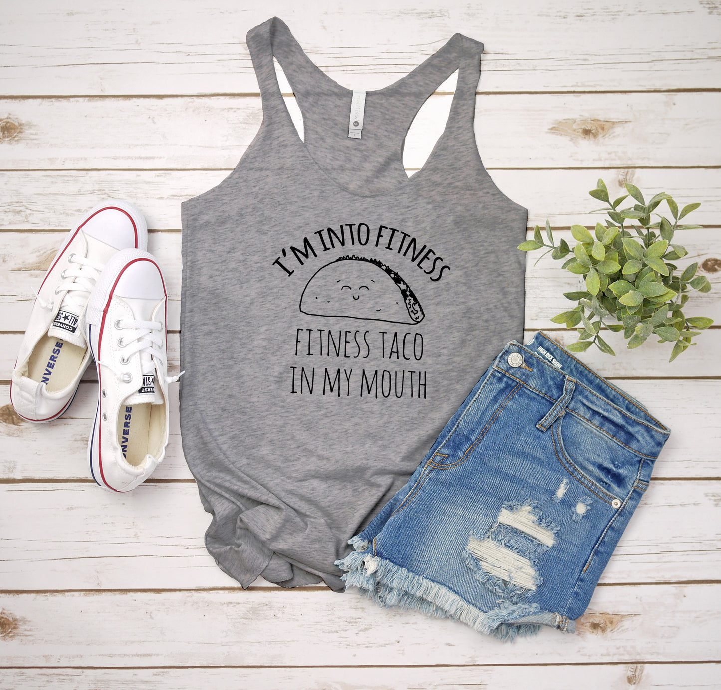 I'm Into Fitness, Fitness Taco In My Mouth - Women's Tank - Heather Gray, Tahiti, or Envy