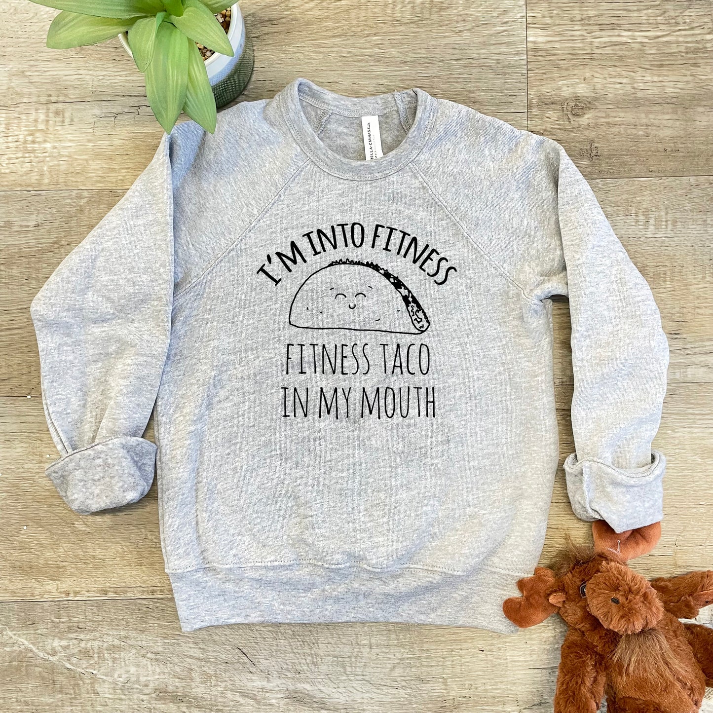 I'm Into Fitness, Fitness Taco In My Mouth - Kid's Sweatshirt - Heather Gray or Mauve