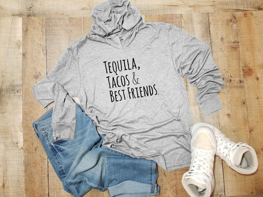 Tequila, Tacos, & Best Friends - Unisex T-Shirt Hoodie - Heather Gray