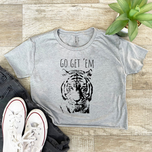 Go Get 'Em (Tiger) - Women's Crop Tee - Heather Gray or Gold