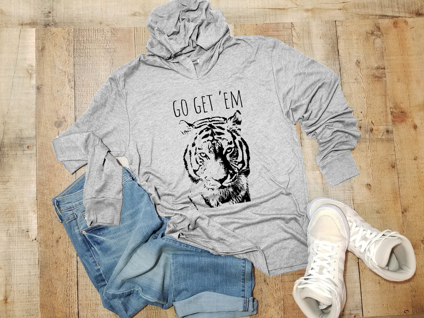 Go Get 'Em (Tiger) - Unisex T-Shirt Hoodie - Heather Gray
