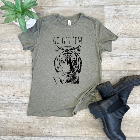 Go Get 'Em (Tiger) - Women's Crew Tee - Olive or Dusty Blue