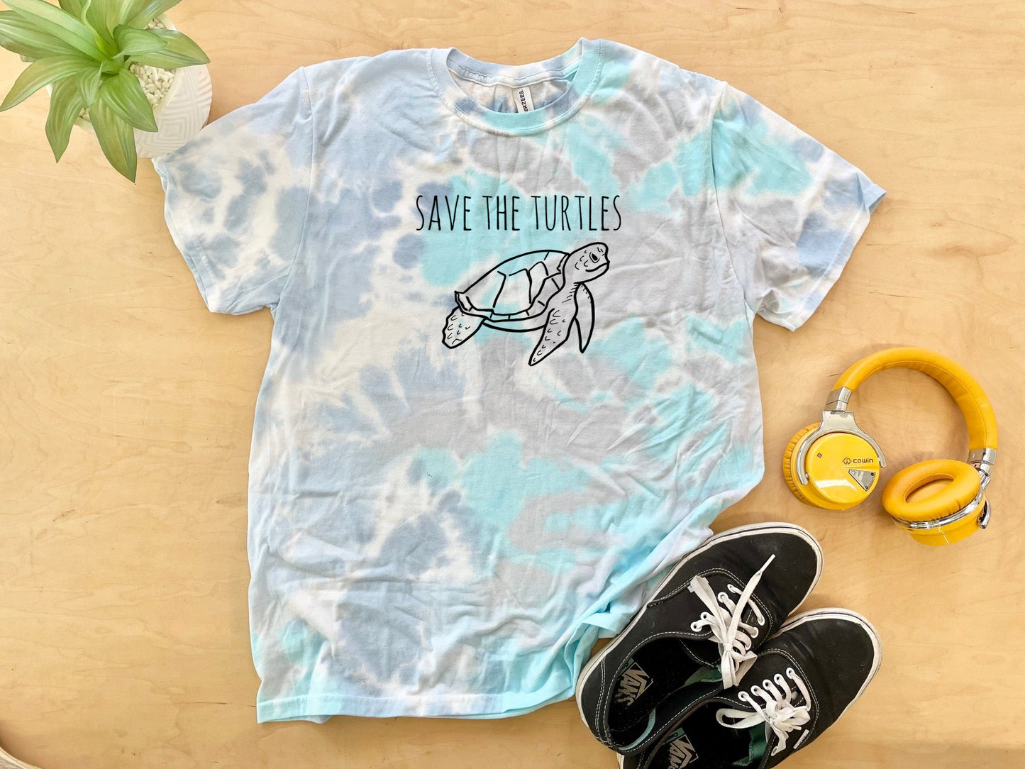 Save The Turtles - Mens/Unisex Tie Dye Tee - Blue