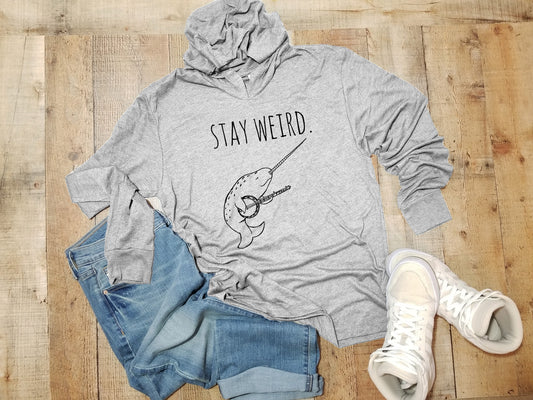 Stay Weird (Narwhal / Banjo) - Unisex T-Shirt Hoodie - Heather Gray