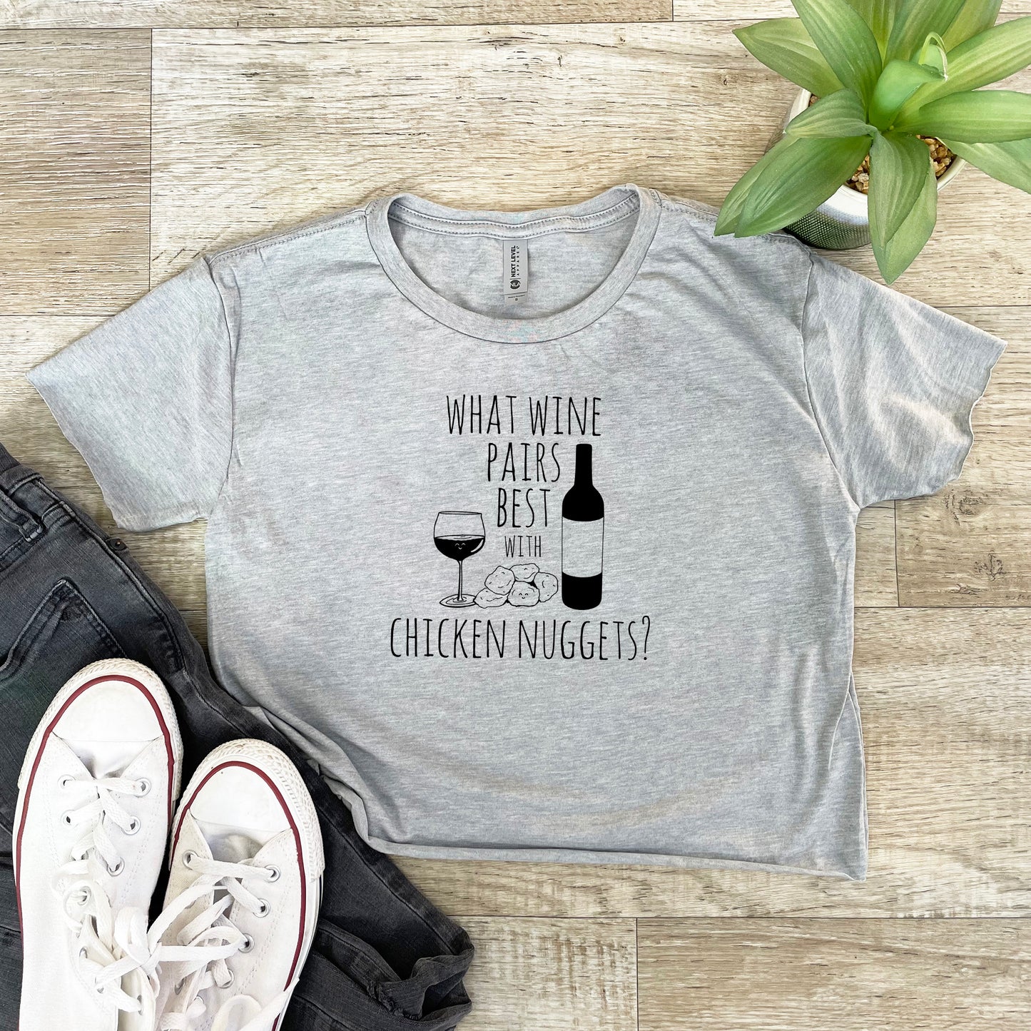 What Wine Pairs Best With Chicken Nuggets - Women's Crop Tee - Heather Gray or Gold